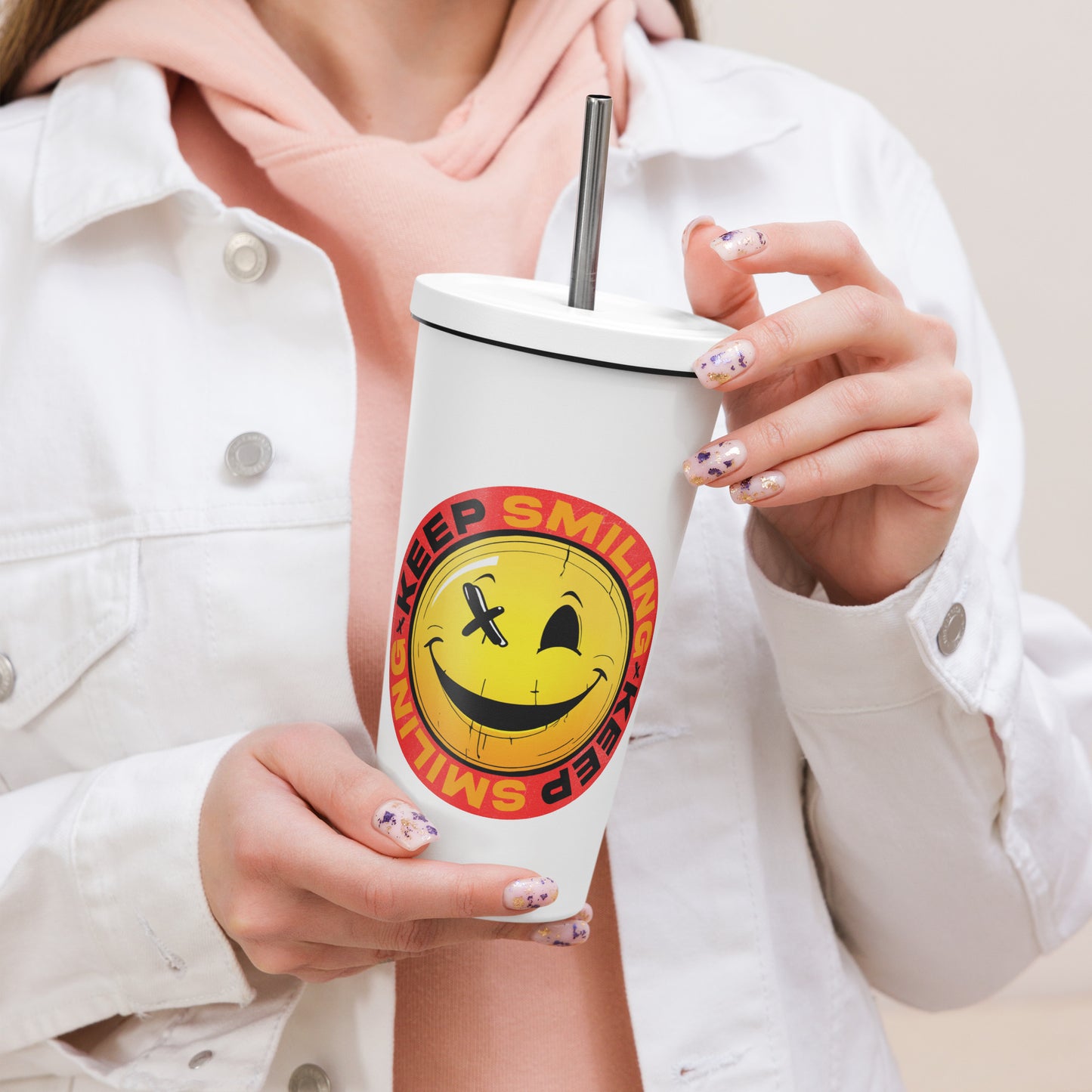 Keep Smiling Insulated tumbler with a straw